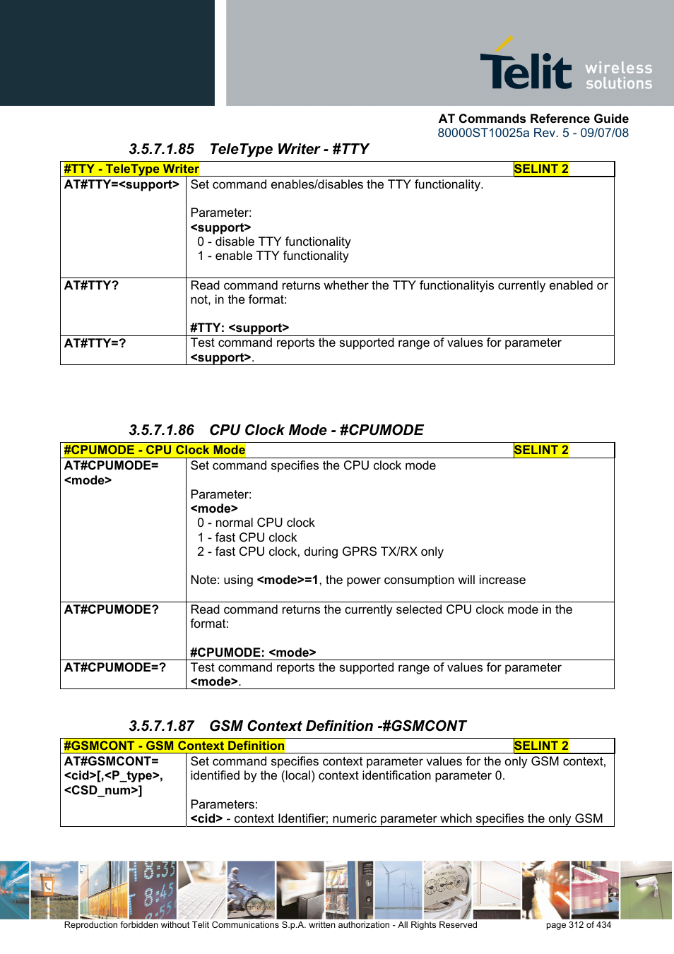 85 teletype writer - #tty, 86 cpu clock mode - #cpumode, 87 gsm context definition -#gsmcont | Rainbow Electronics GM862-QUAD-PY User Manual | Page 312 / 434