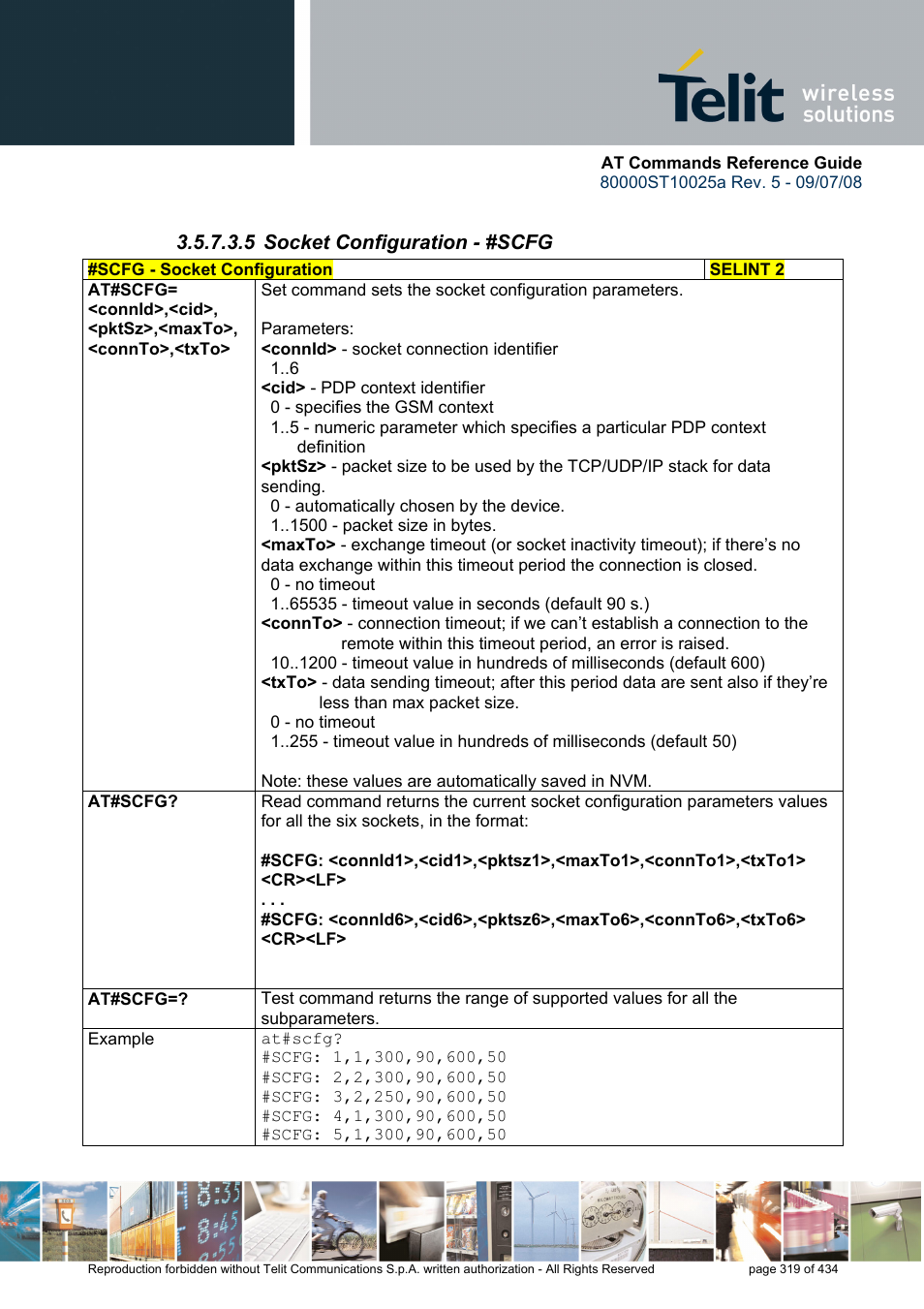 5 socket configuration - #scfg | Rainbow Electronics GM862-QUAD-PY User Manual | Page 319 / 434