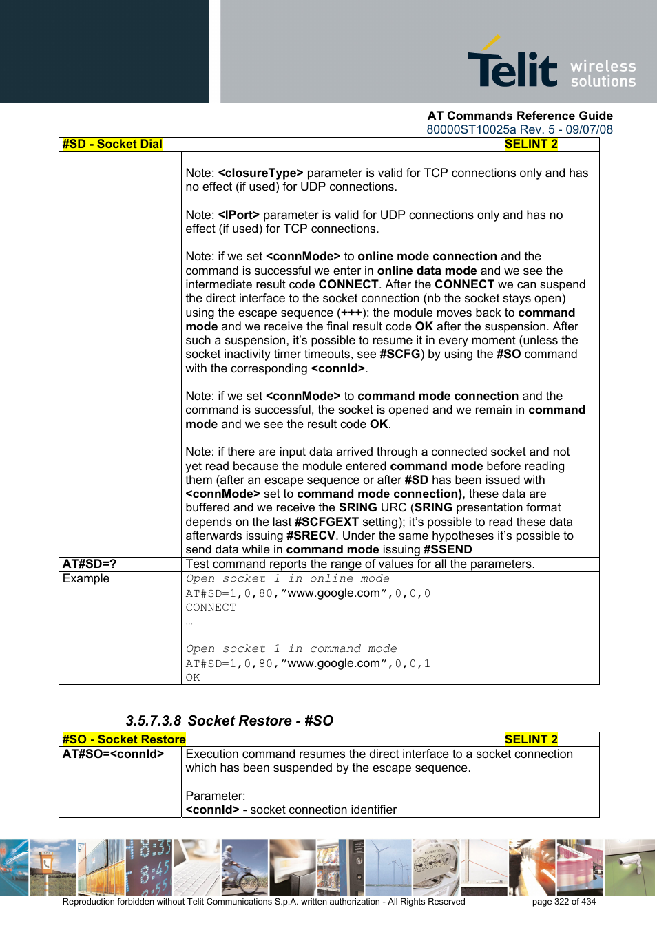 8 socket restore - #so | Rainbow Electronics GM862-QUAD-PY User Manual | Page 322 / 434