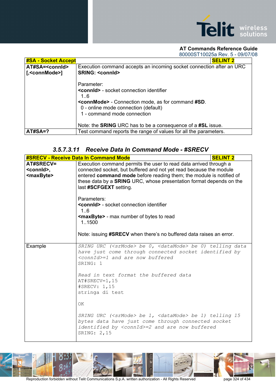 11 receive data in command mode - #srecv | Rainbow Electronics GM862-QUAD-PY User Manual | Page 324 / 434