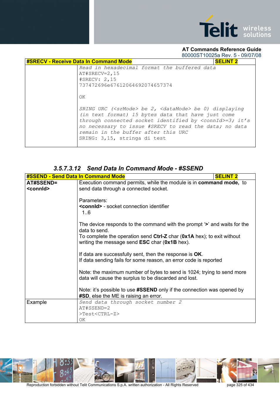 12 send data in command mode - #ssend | Rainbow Electronics GM862-QUAD-PY User Manual | Page 325 / 434