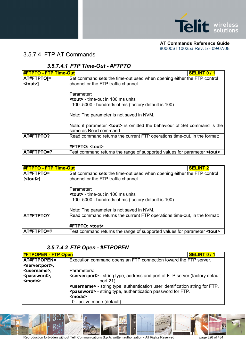 4 ftp at commands, 1 ftp time-out - #ftpto, 2 ftp open - #ftpopen | Rainbow Electronics GM862-QUAD-PY User Manual | Page 326 / 434