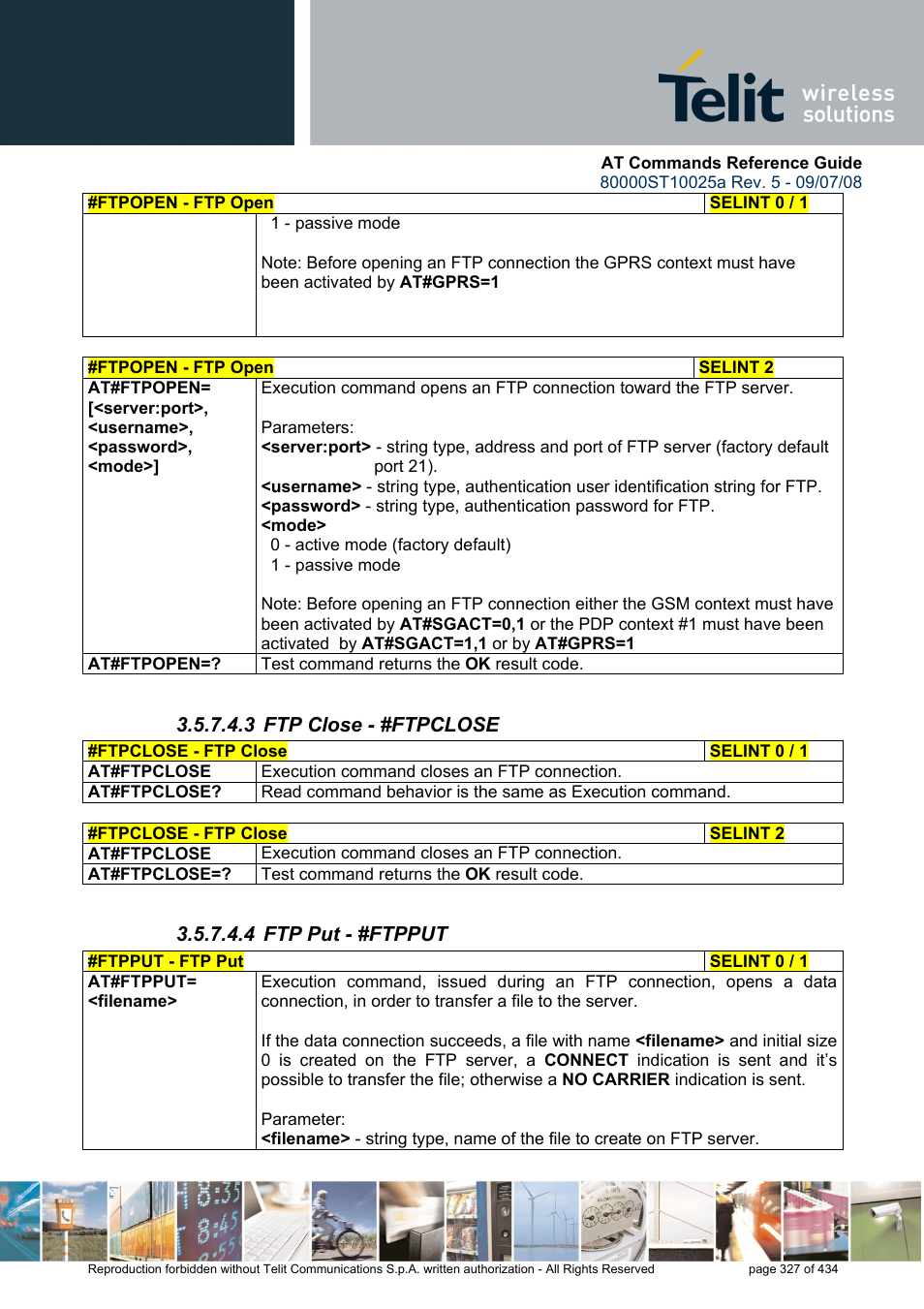 3 ftp close - #ftpclose, 4 ftp put - #ftpput | Rainbow Electronics GM862-QUAD-PY User Manual | Page 327 / 434