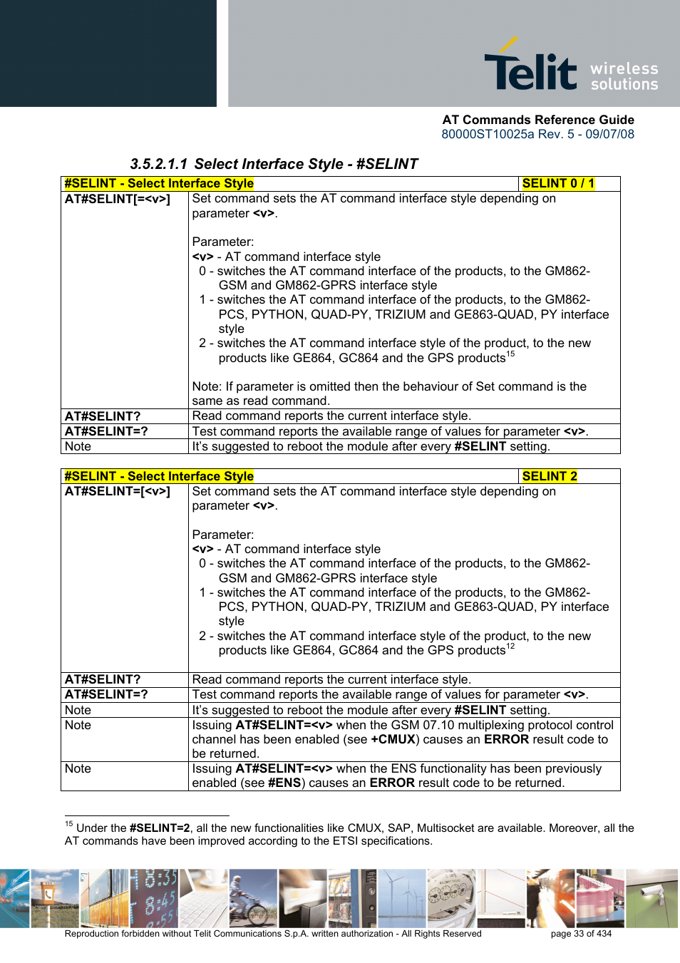 1 select interface style - #selint | Rainbow Electronics GM862-QUAD-PY User Manual | Page 33 / 434