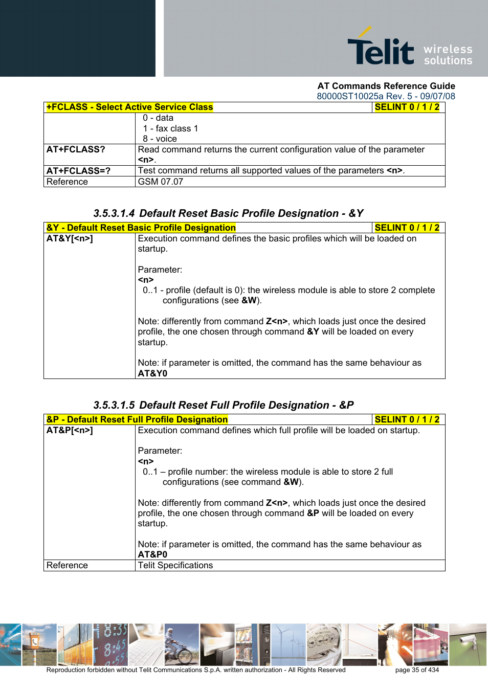 4 default reset basic profile designation - &y, 5 default reset full profile designation - &p | Rainbow Electronics GM862-QUAD-PY User Manual | Page 35 / 434