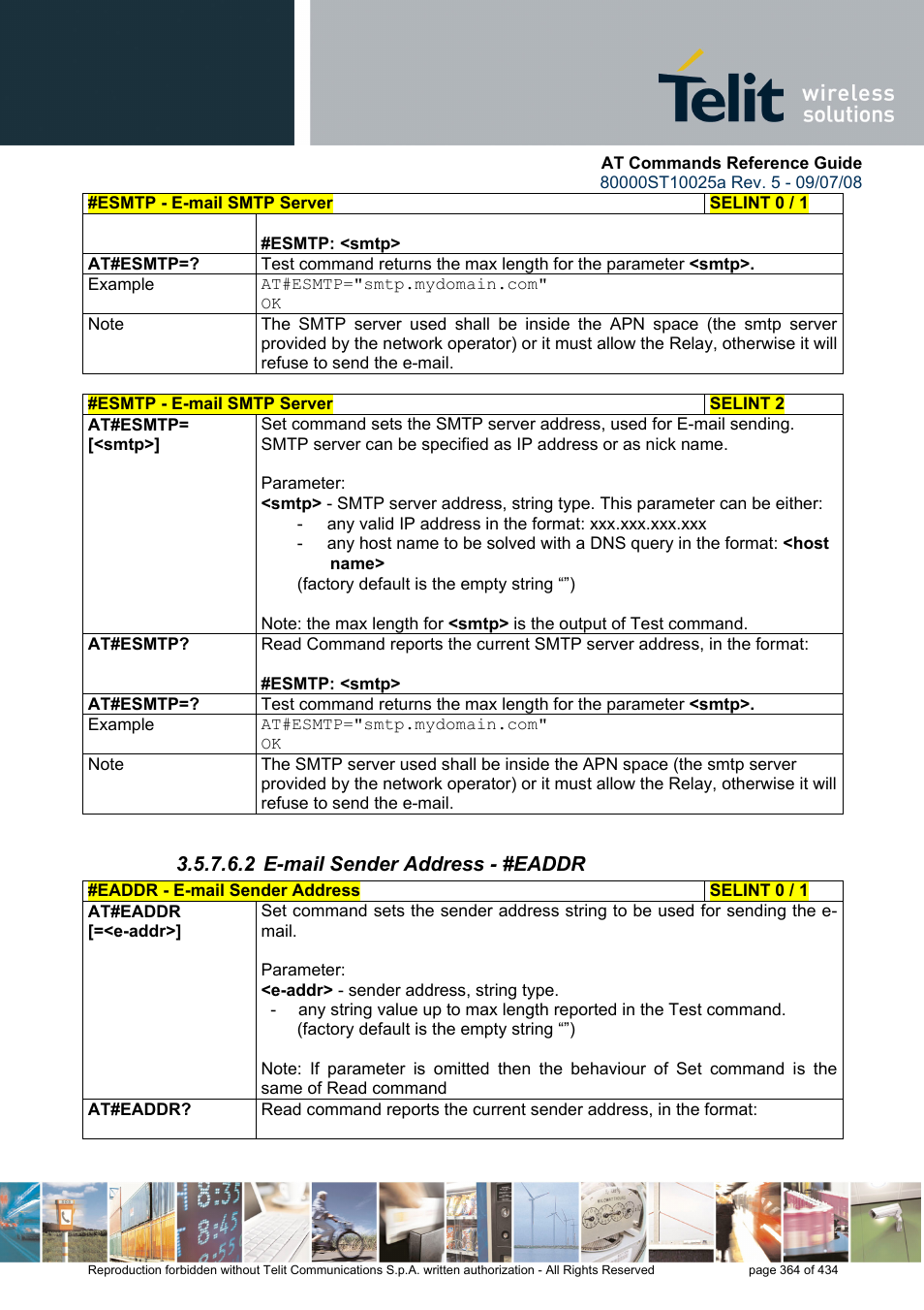 2 e-mail sender address - #eaddr | Rainbow Electronics GM862-QUAD-PY User Manual | Page 364 / 434