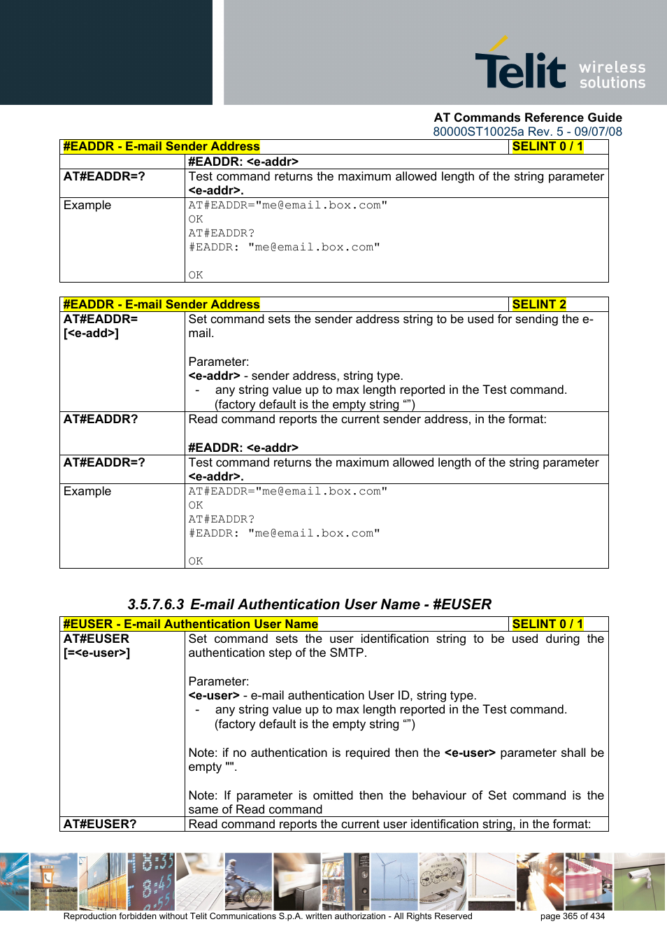 3 e-mail authentication user name - #euser | Rainbow Electronics GM862-QUAD-PY User Manual | Page 365 / 434