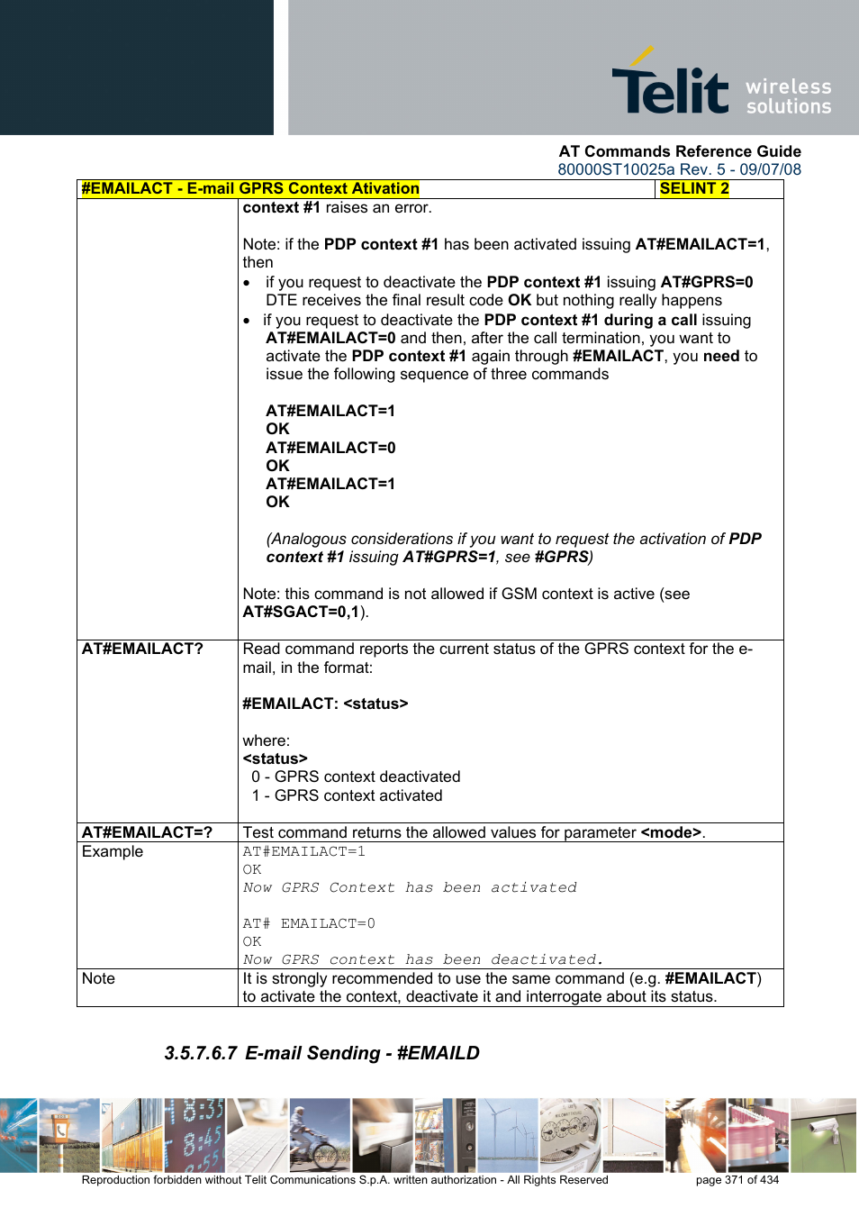 7 e-mail sending - #emaild | Rainbow Electronics GM862-QUAD-PY User Manual | Page 371 / 434