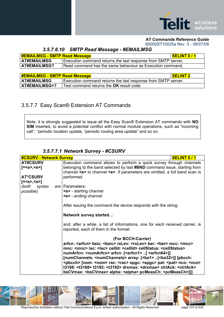 10 smtp read message - #emailmsg, 7 easy scan® extension at commands, 1 network survey - #csurv | Rainbow Electronics GM862-QUAD-PY User Manual | Page 375 / 434