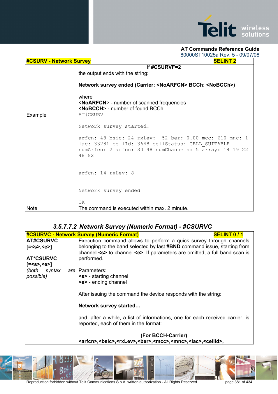 2 network survey (numeric format) - #csurvc | Rainbow Electronics GM862-QUAD-PY User Manual | Page 381 / 434