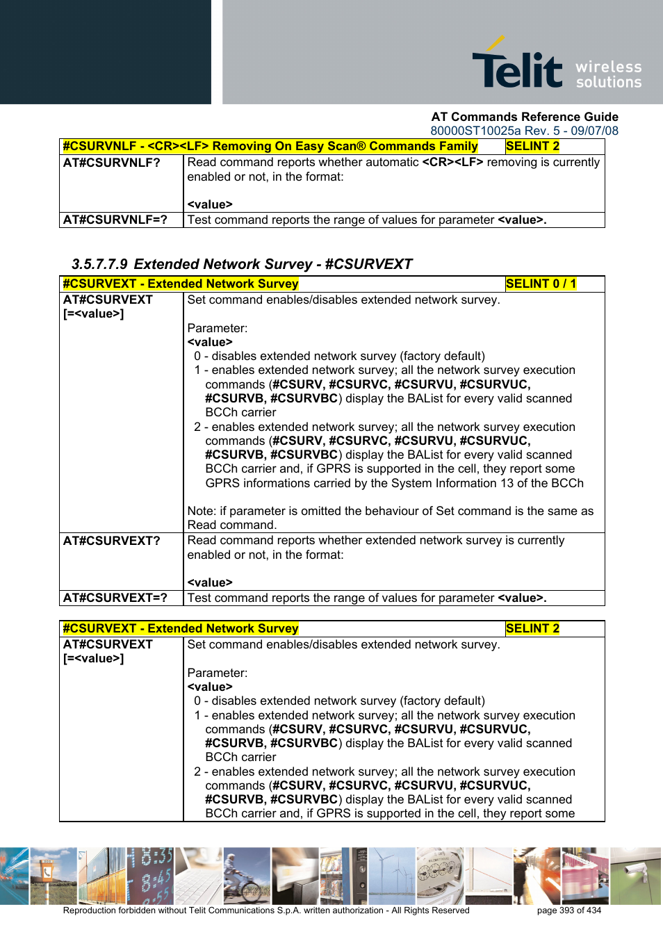 9 extended network survey - #csurvext | Rainbow Electronics GM862-QUAD-PY User Manual | Page 393 / 434