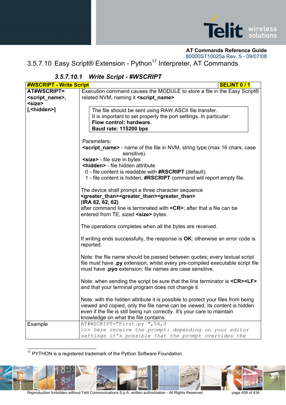 1 write script - #wscript, 10 easy script® extension - python, Interpreter, at commands | Rainbow Electronics GM862-QUAD-PY User Manual | Page 409 / 434