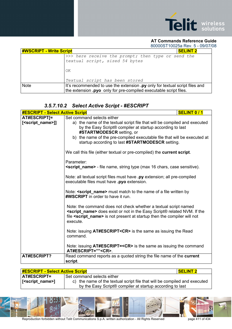 2 select active script - #escript | Rainbow Electronics GM862-QUAD-PY User Manual | Page 411 / 434