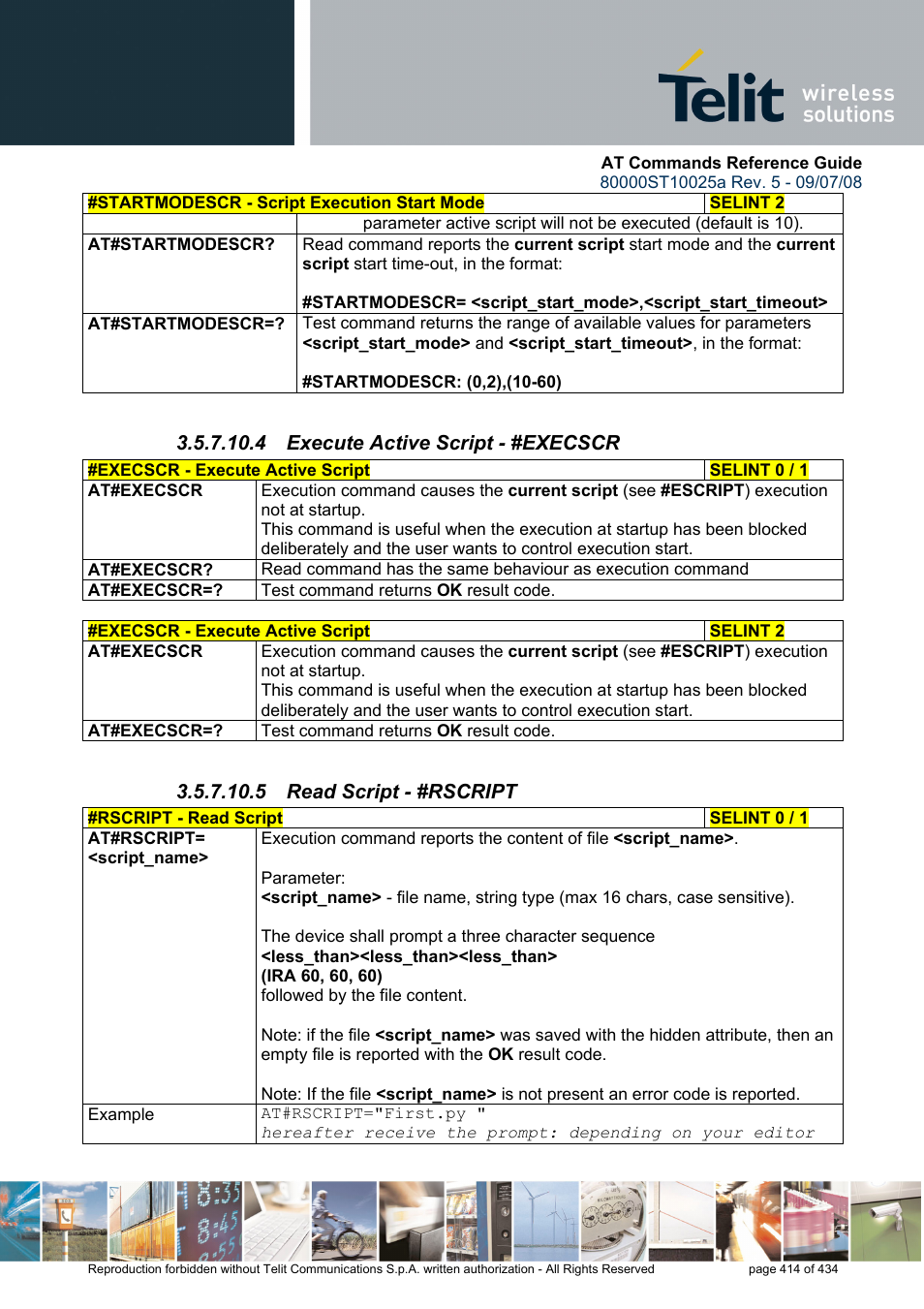 4 execute active script - #execscr, 5 read script - #rscript | Rainbow Electronics GM862-QUAD-PY User Manual | Page 414 / 434