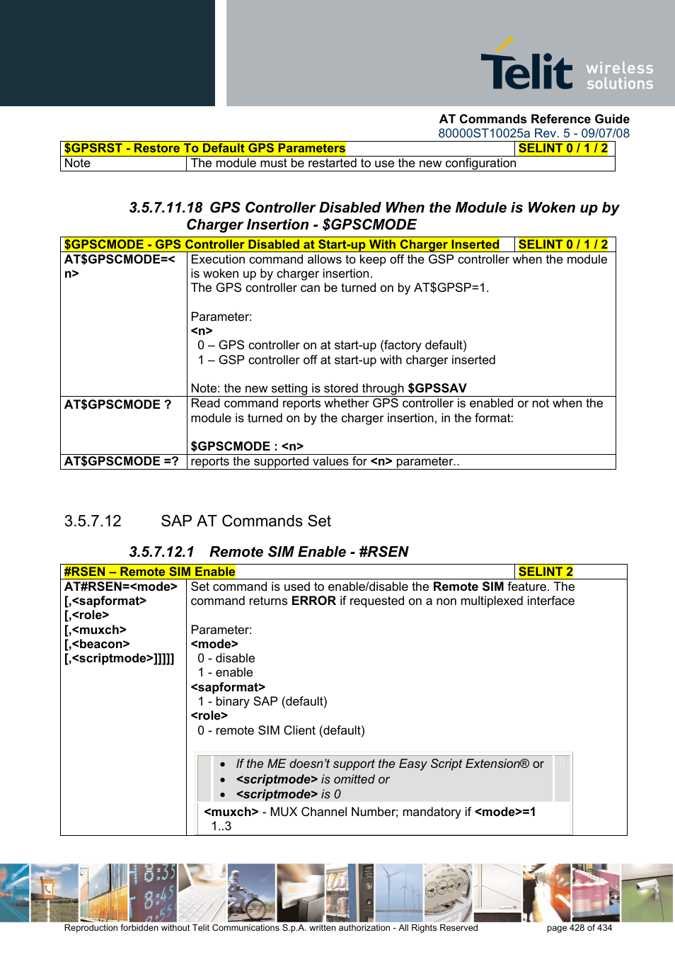 12 sap at commands set, 1 remote sim enable - #rsen | Rainbow Electronics GM862-QUAD-PY User Manual | Page 428 / 434