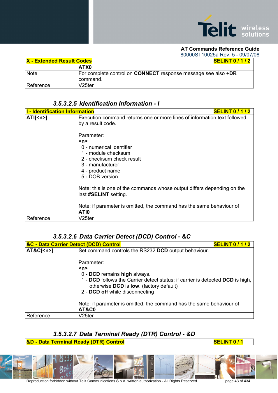 5 identification information - i, 6 data carrier detect (dcd) control - &c, 7 data terminal ready (dtr) control - &d | Rainbow Electronics GM862-QUAD-PY User Manual | Page 43 / 434