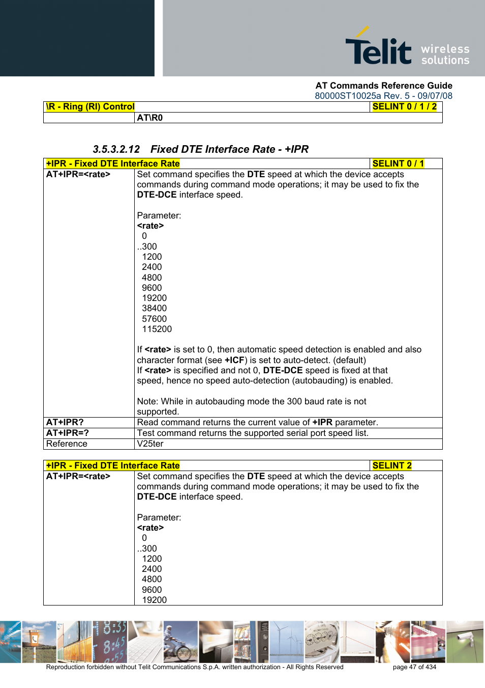 12 fixed dte interface rate - +ipr | Rainbow Electronics GM862-QUAD-PY User Manual | Page 47 / 434
