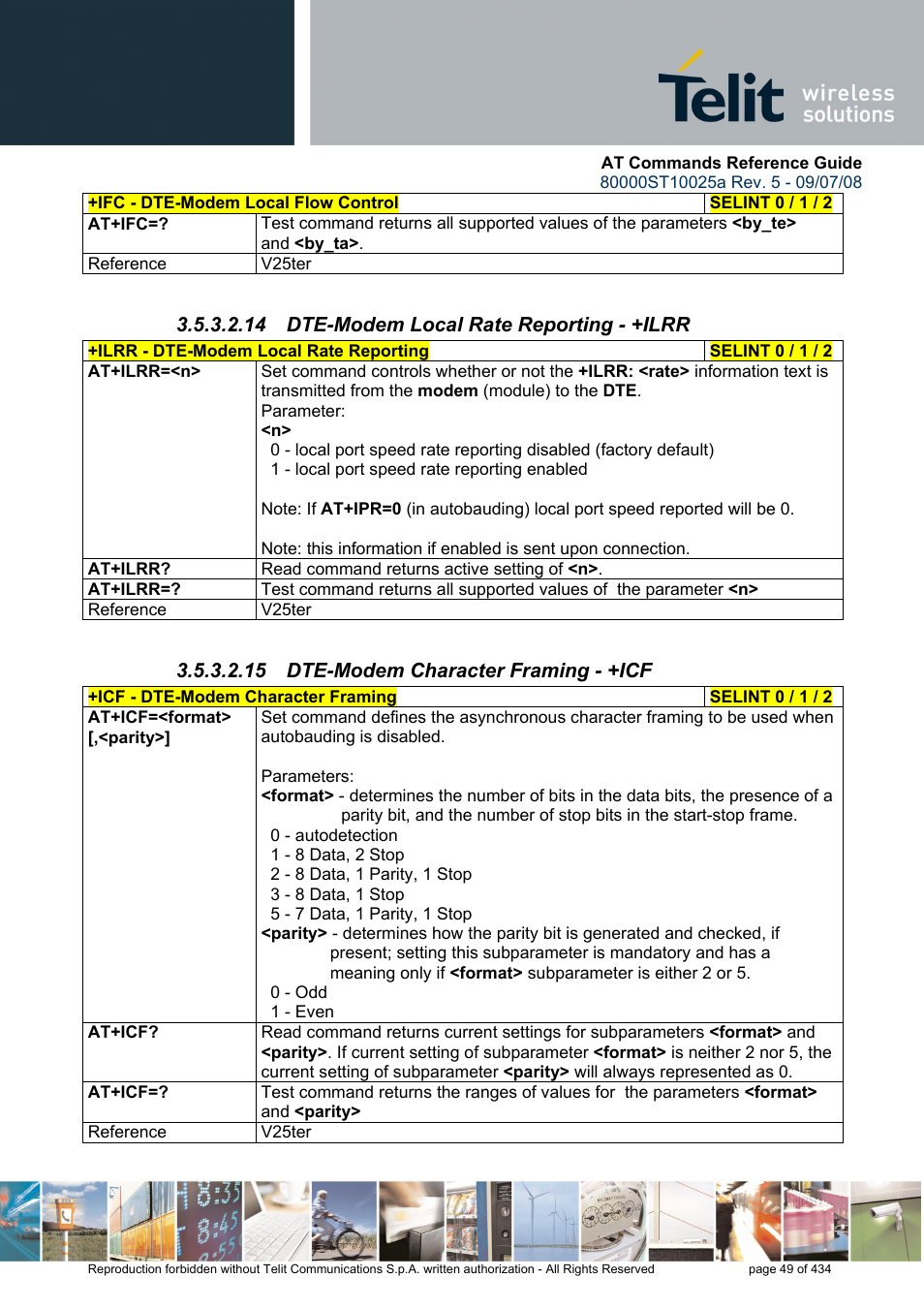 14 dte-modem local rate reporting - +ilrr, 15 dte-modem character framing - +icf | Rainbow Electronics GM862-QUAD-PY User Manual | Page 49 / 434