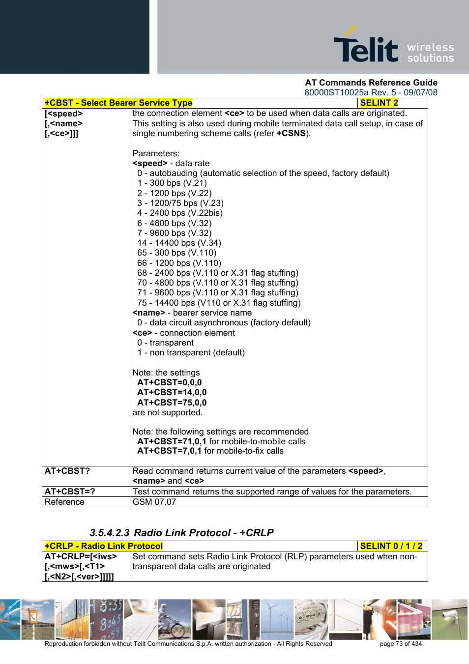 3 radio link protocol - +crlp | Rainbow Electronics GM862-QUAD-PY User Manual | Page 73 / 434