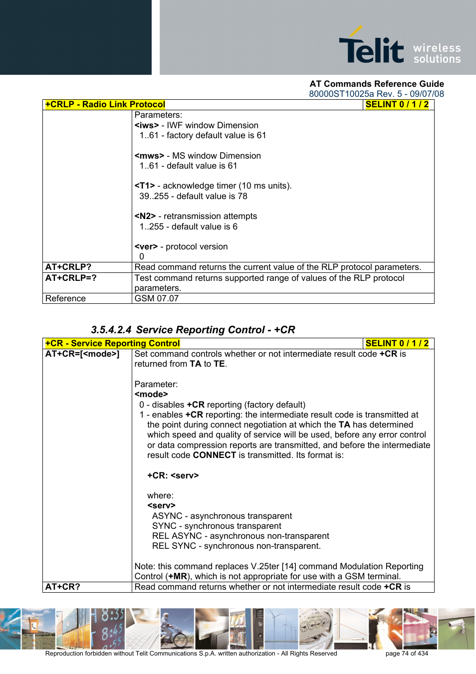 4 service reporting control - +cr | Rainbow Electronics GM862-QUAD-PY User Manual | Page 74 / 434