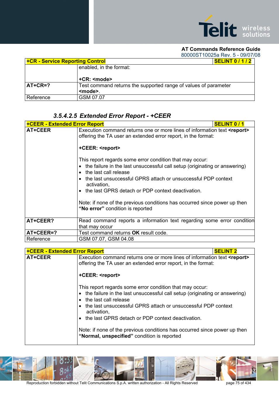5 extended error report - +ceer | Rainbow Electronics GM862-QUAD-PY User Manual | Page 75 / 434