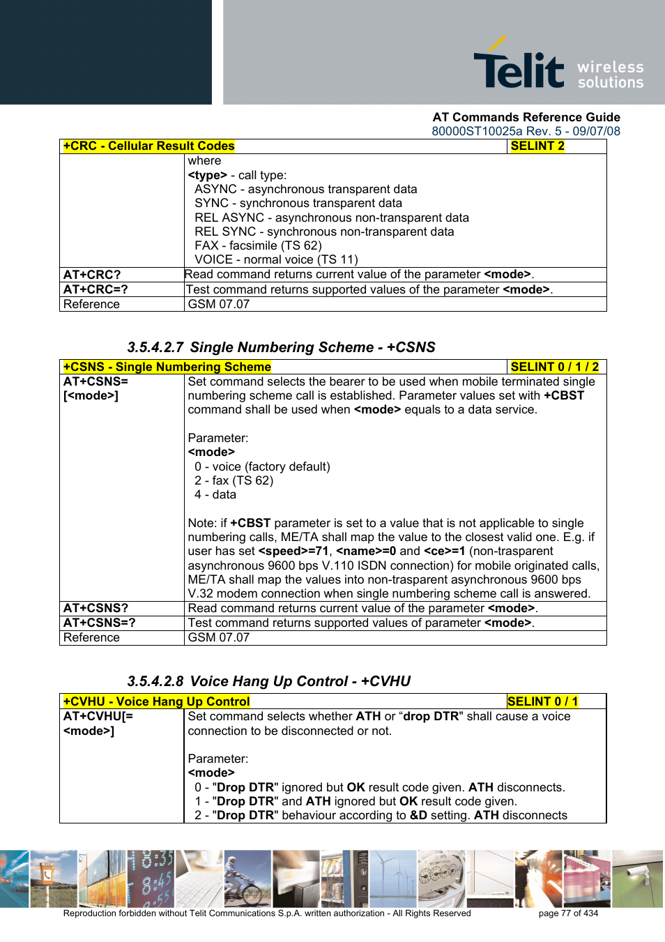 7 single numbering scheme - +csns, 8 voice hang up control - +cvhu | Rainbow Electronics GM862-QUAD-PY User Manual | Page 77 / 434