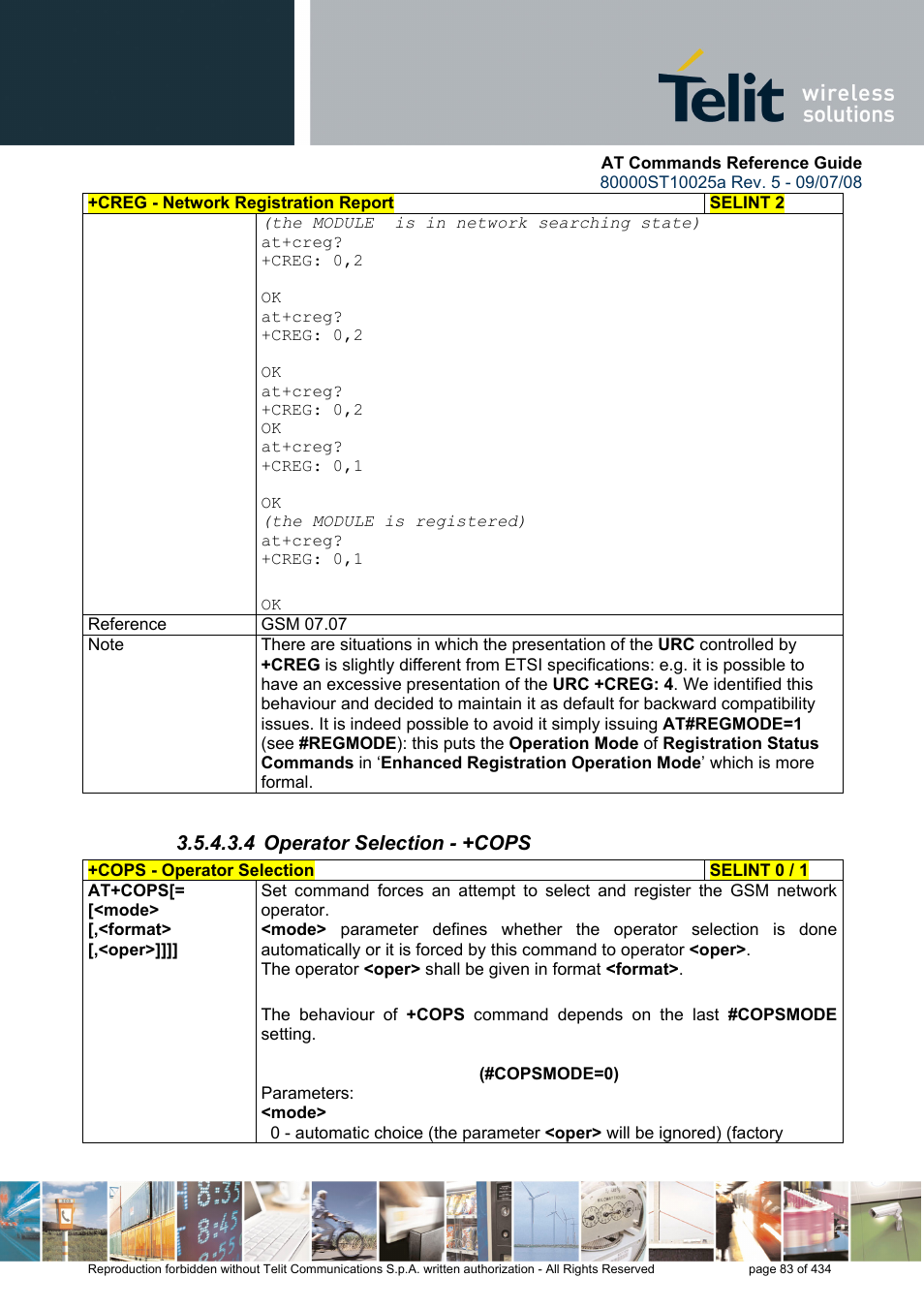 4 operator selection - +cops | Rainbow Electronics GM862-QUAD-PY User Manual | Page 83 / 434