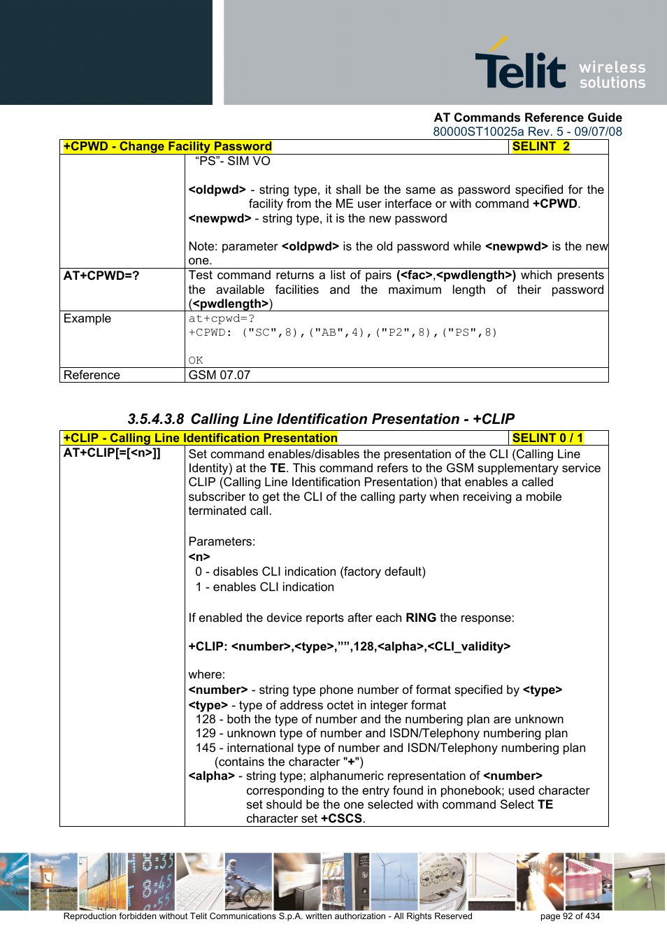 8 calling line identification presentation - +clip | Rainbow Electronics GM862-QUAD-PY User Manual | Page 92 / 434