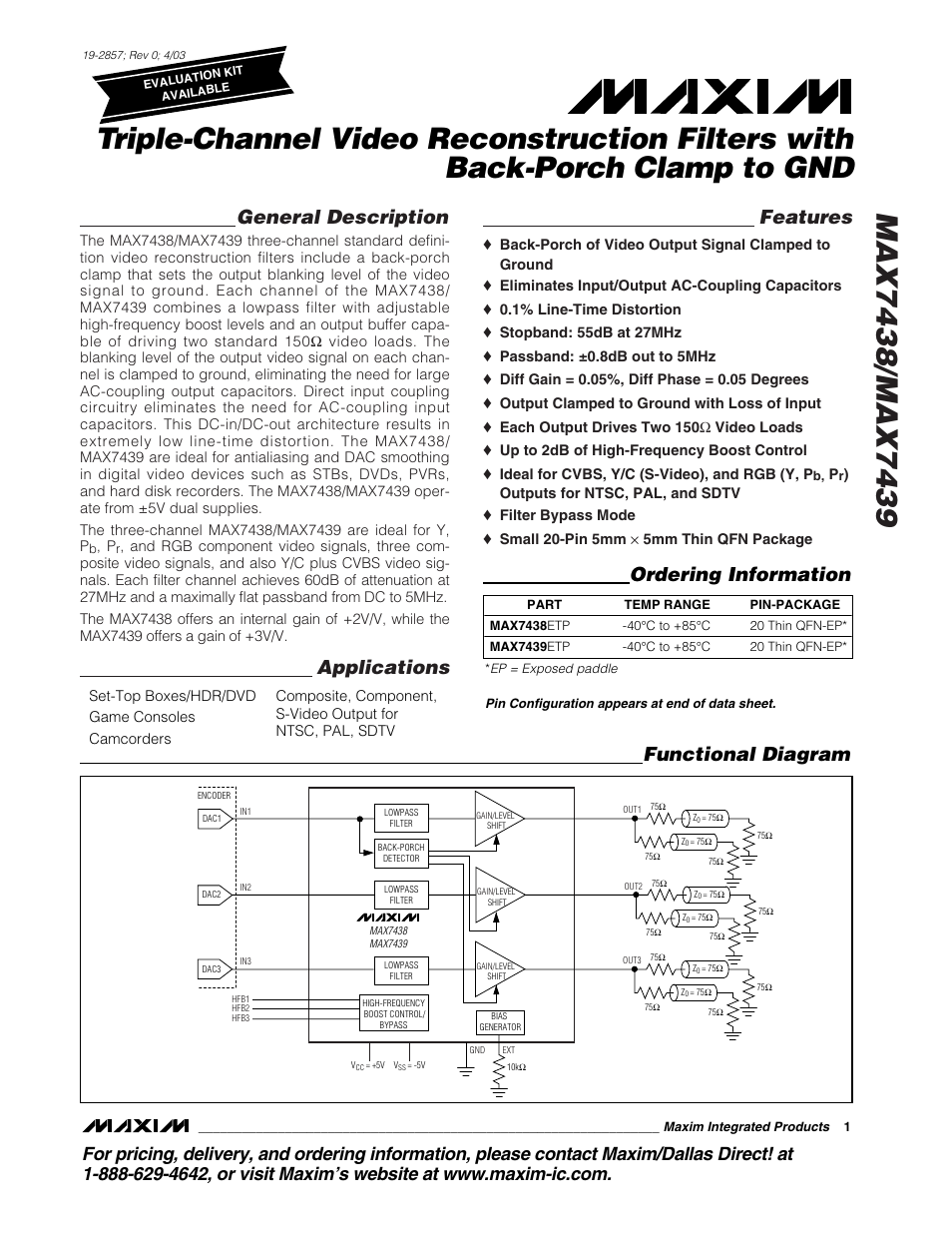 Rainbow Electronics MAX7439 User Manual | 10 pages