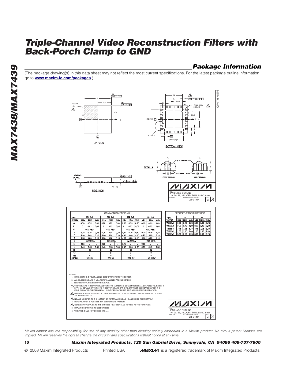 Package information | Rainbow Electronics MAX7439 User Manual | Page 10 / 10
