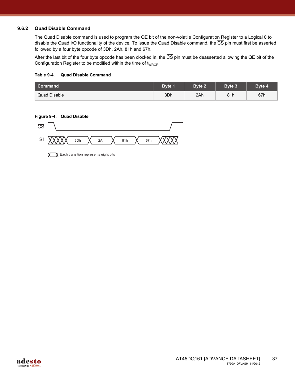 2 quad disable command | Rainbow Electronics AT45DQ161 User Manual | Page 37 / 81