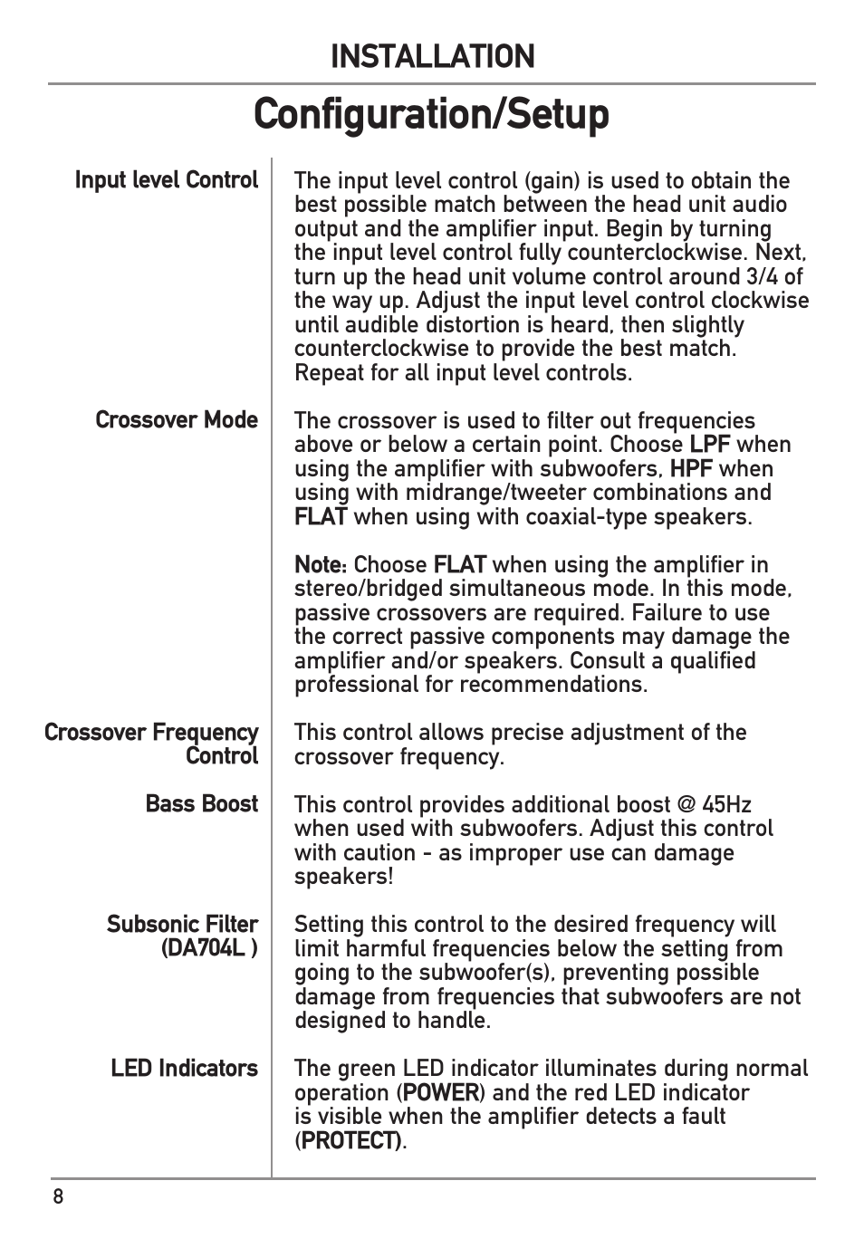 Configuration/setup, Installation | Dual Electronics DA704L User Manual | Page 8 / 12