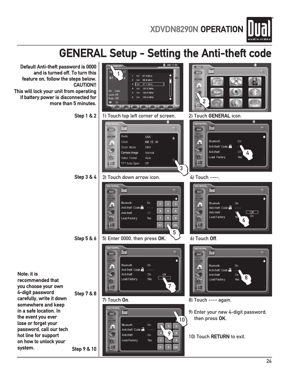 General setup - setting the anti-theft code | Dual Electronics XDVDN8290N User Manual | Page 25 / 88