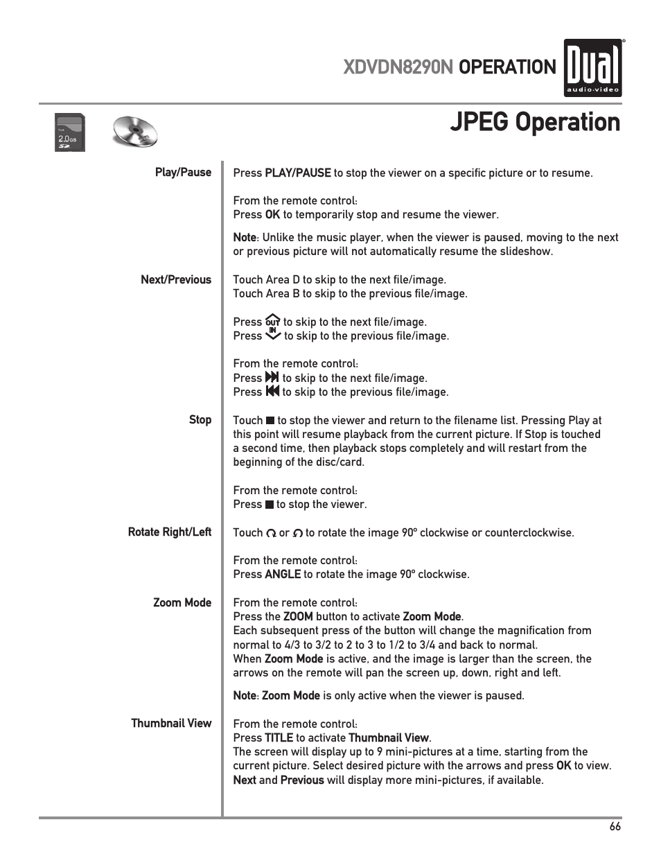 Jpeg operation, Xdvdn8290n operation | Dual Electronics XDVDN8290N User Manual | Page 67 / 88