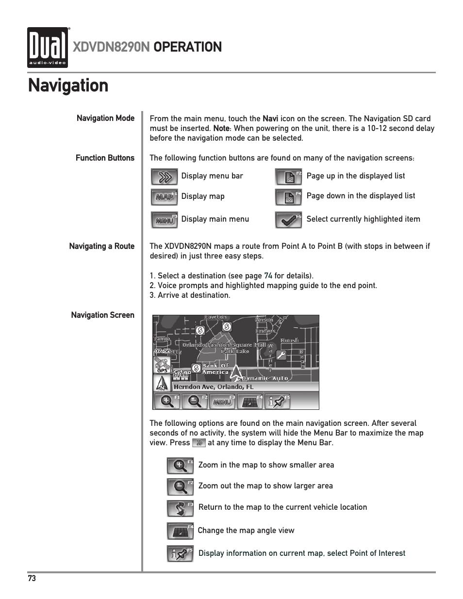 Navigation, Xdvdn8290n operation | Dual Electronics XDVDN8290N User Manual | Page 74 / 88