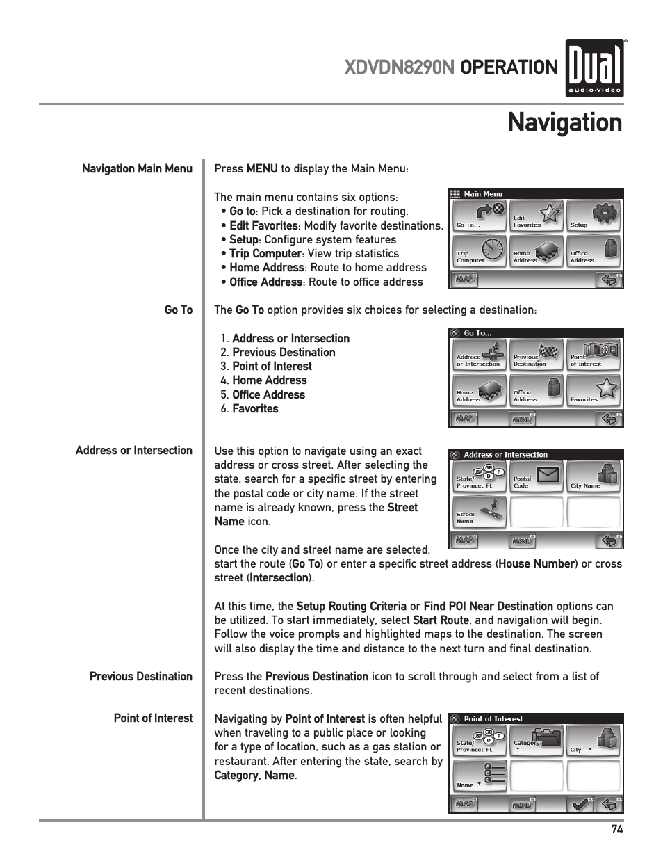 Navigation, Xdvdn8290n operation | Dual Electronics XDVDN8290N User Manual | Page 75 / 88