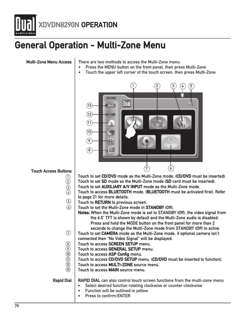 General operation - multi-zone menu, Xdvdn8290n operation | Dual Electronics XDVDN8290N User Manual | Page 80 / 88