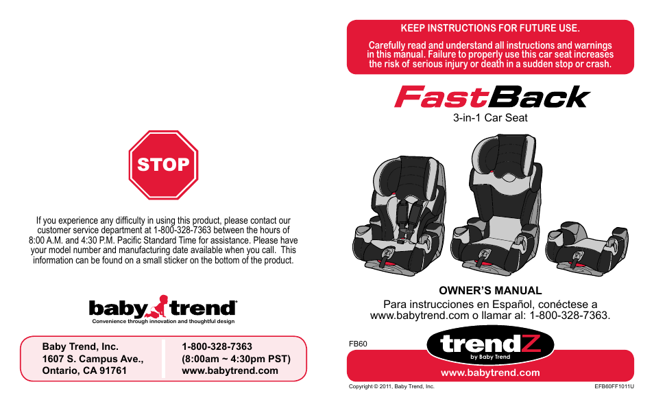 BabyTrend FB60408 - TRENDZ FASTBACK 3-IN-1 CAR SEAT - JELLY BEAN User Manual | 42 pages