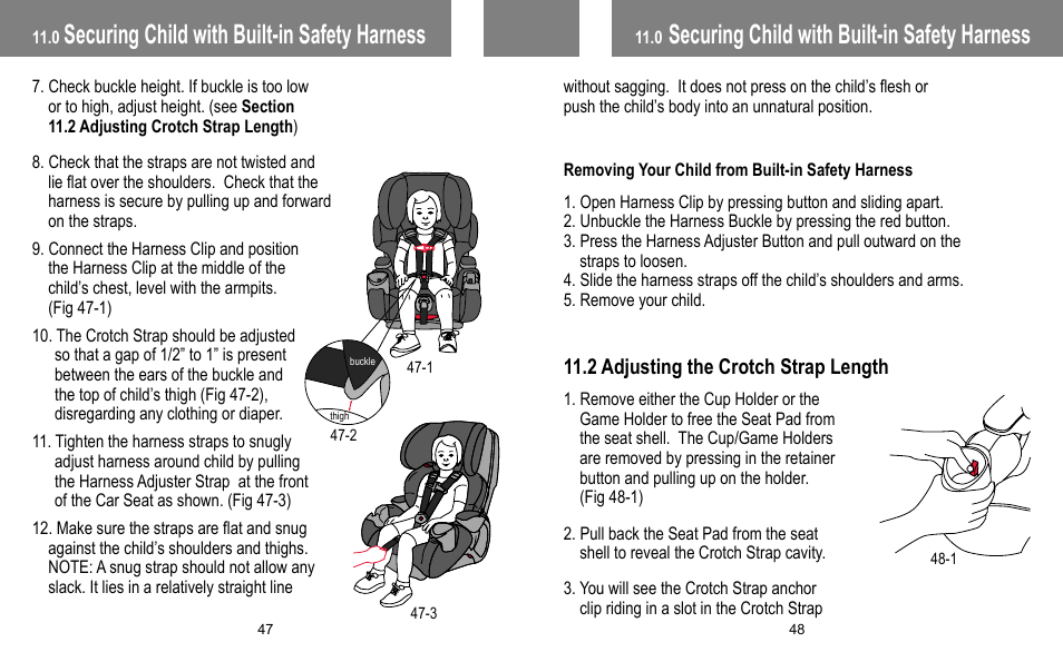 Securing child with built-in safety harness | BabyTrend FB60408 - TRENDZ FASTBACK 3-IN-1 CAR SEAT - JELLY BEAN User Manual | Page 25 / 42