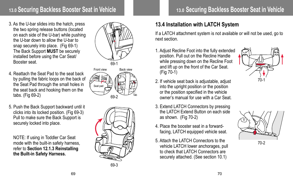 Securing backless booster seat in vehicle | BabyTrend FB60408 - TRENDZ FASTBACK 3-IN-1 CAR SEAT - JELLY BEAN User Manual | Page 36 / 42