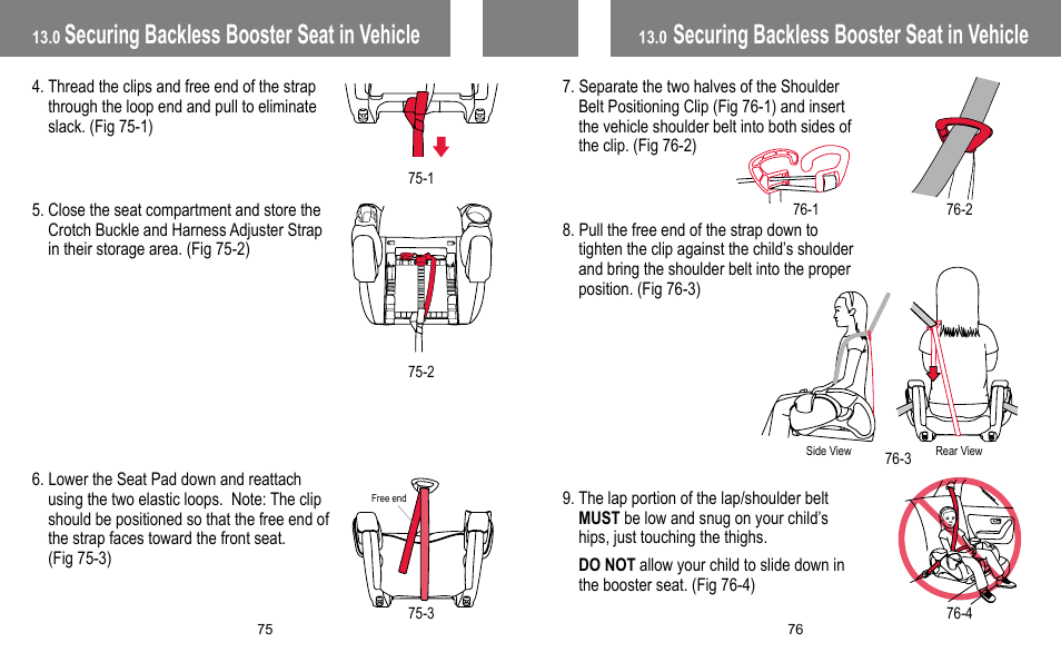 Securing backless booster seat in vehicle | BabyTrend FB60408 - TRENDZ FASTBACK 3-IN-1 CAR SEAT - JELLY BEAN User Manual | Page 39 / 42