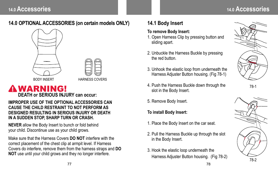 Warning, Accessories | BabyTrend FB60408 - TRENDZ FASTBACK 3-IN-1 CAR SEAT - JELLY BEAN User Manual | Page 40 / 42