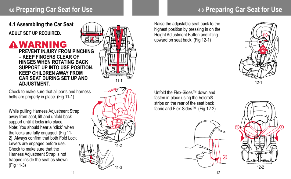 Warning, Preparing car seat for use | BabyTrend FB60408 - TRENDZ FASTBACK 3-IN-1 CAR SEAT - JELLY BEAN User Manual | Page 7 / 42