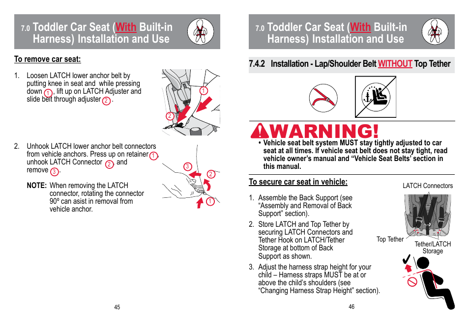 Warning | BabyTrend HYBRID 3-IN-1 User Manual | Page 24 / 48