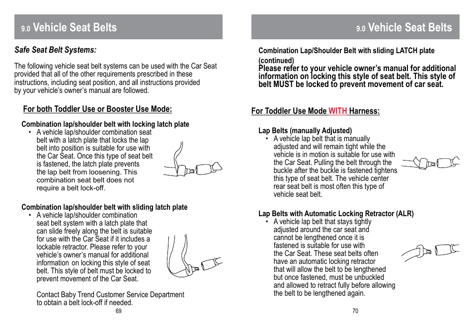 Vehicle seat belts | BabyTrend HYBRID 3-IN-1 User Manual | Page 36 / 48
