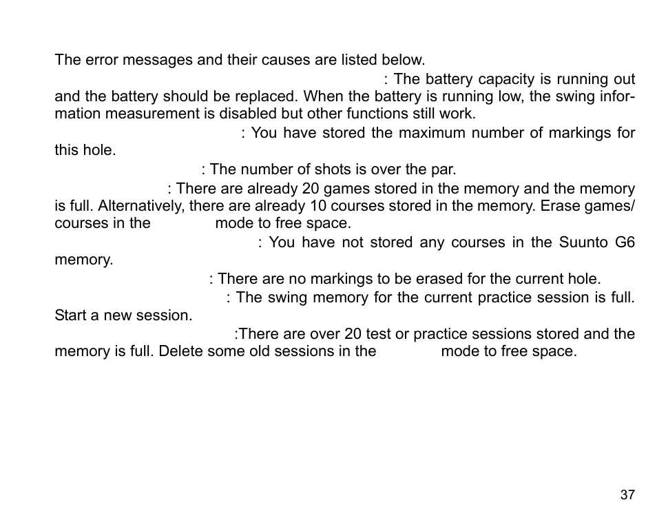 Troubleshooting | SUUNTO G6 & G6 Pro User Manual | Page 38 / 46