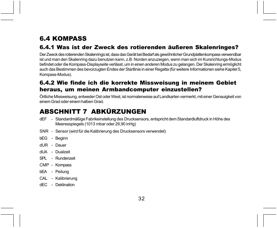 4 kompass, Abschnitt 7 abkürzungen | SUUNTO Yachtsman User Manual | Page 100 / 270