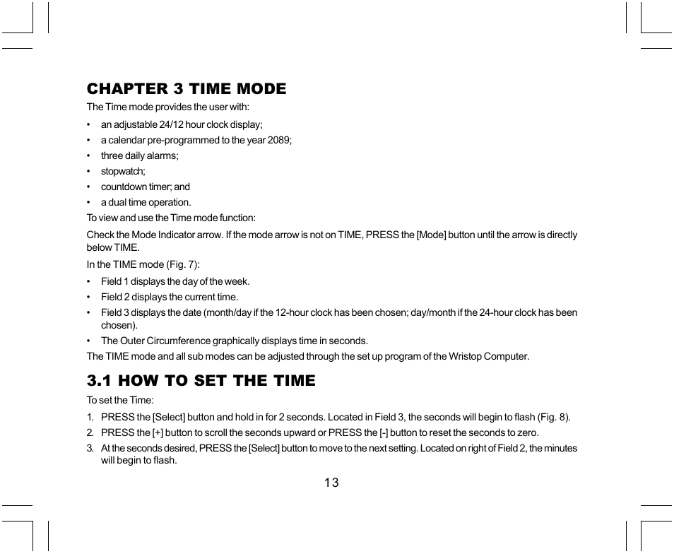 Chapter 3 time mode, 1 how to set the time | SUUNTO Yachtsman User Manual | Page 15 / 270