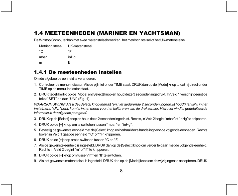 4 meeteenheden (mariner en yachtsman), 1 de meeteenheden instellen | SUUNTO Yachtsman User Manual | Page 178 / 270