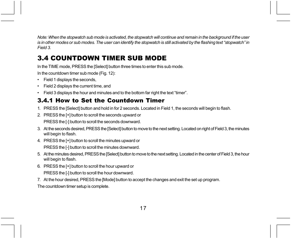 4 countdown timer sub mode, 1 how to set the countdown timer | SUUNTO Yachtsman User Manual | Page 19 / 270